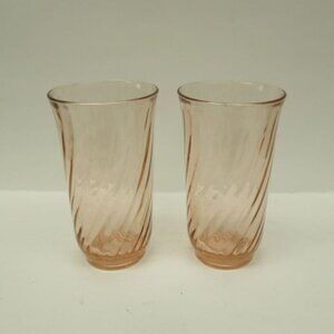 2 - Crystal D'Arques Durand Rosaline Pink SWIRL 5 1/2 Inch 10 Ounce Tumblers